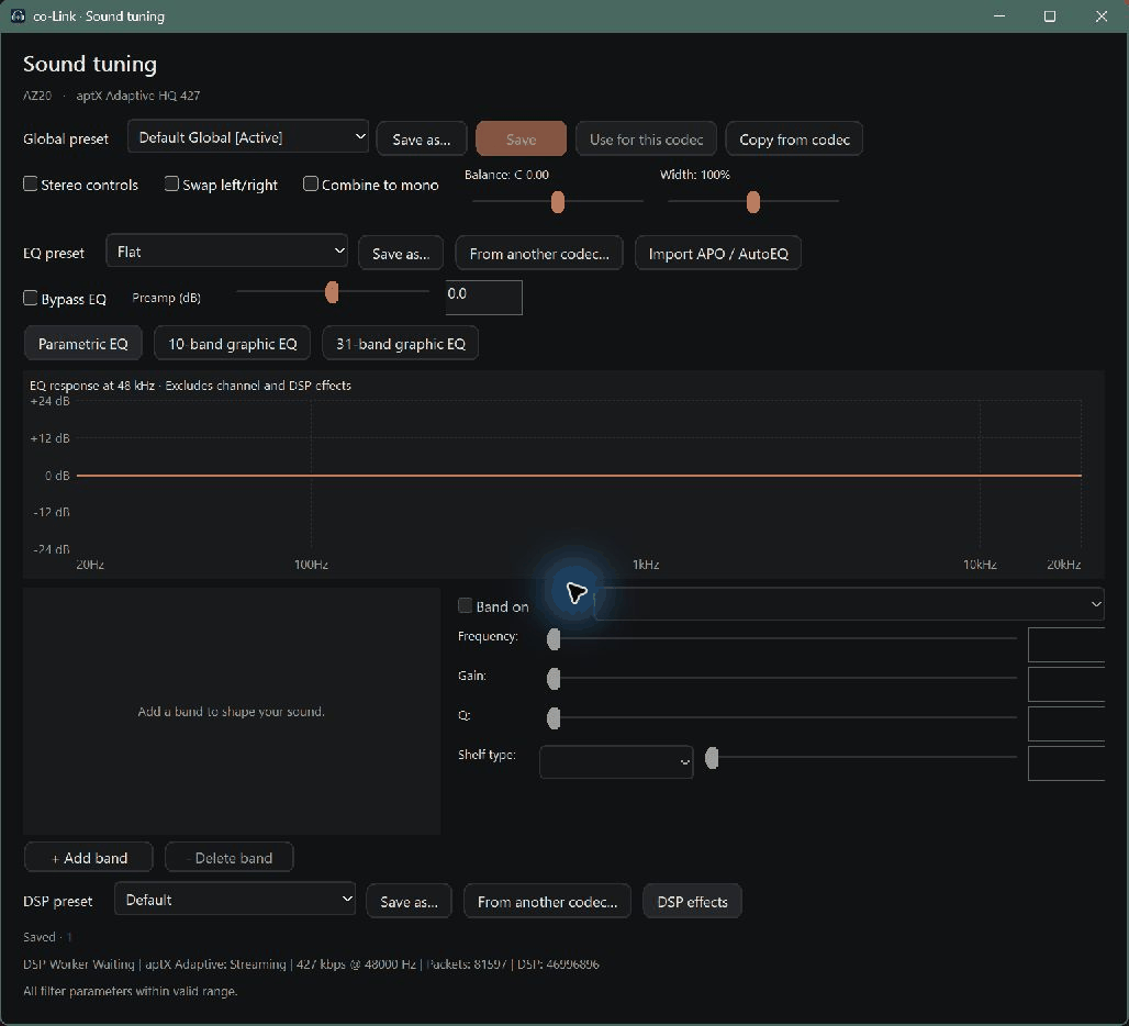 Actual parametric, 10-band and 31-band EQ view navigation